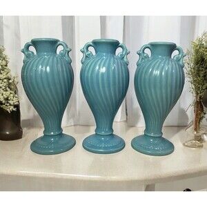 VTG Royal Haeger Light Blue Urn Vase w/Swirls 7" Ceramic Bud Vase Set Of 3 MCM